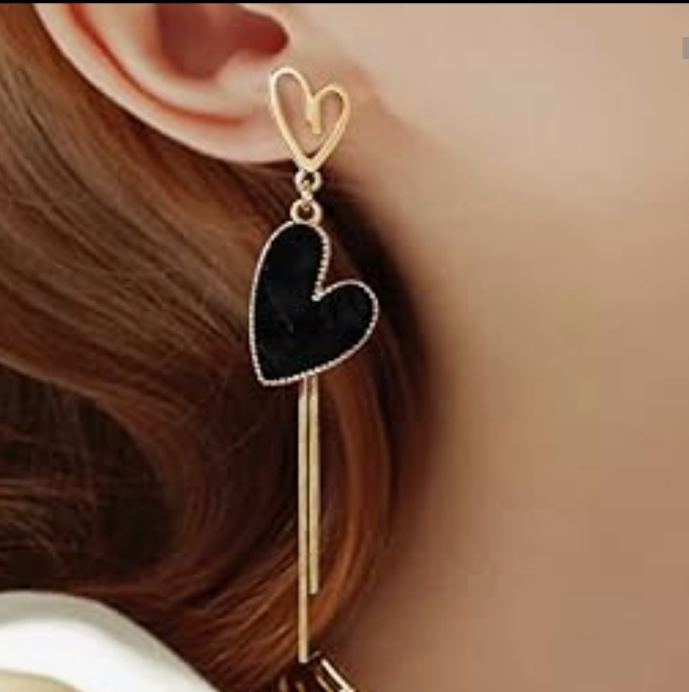 Black Heart Earrings Gold-tone Hoop Dangle Mix & Match Asymmetrical Tassel - Picture 10 of 16